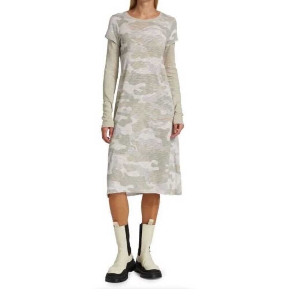 ATM Anthony Thomas Melillo Slub-Knit Layered Midi Dress in Camo
